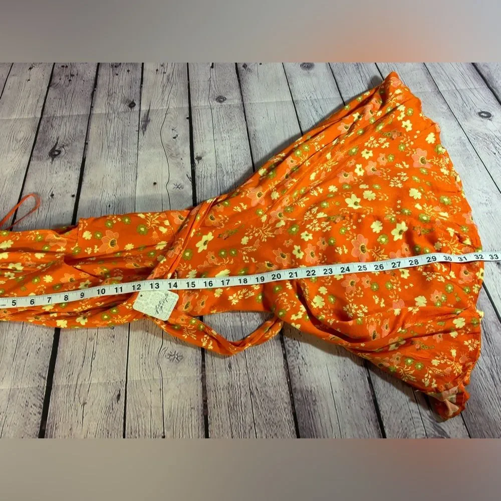 NWT Free People It Takes Two Peach Combo Orange Ditsy Boho Minidress Size Small